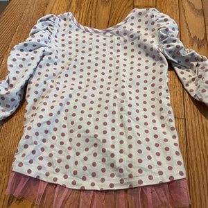 White and pink polkadot, long sleeve shirt size 6 Matilda, Jane